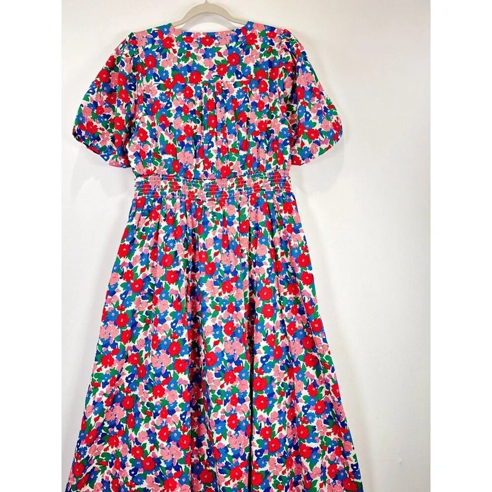 NEW Boden Midi Dress Pink Lillian Cotton Floral V Neck Puff Sleeve Boho US 10